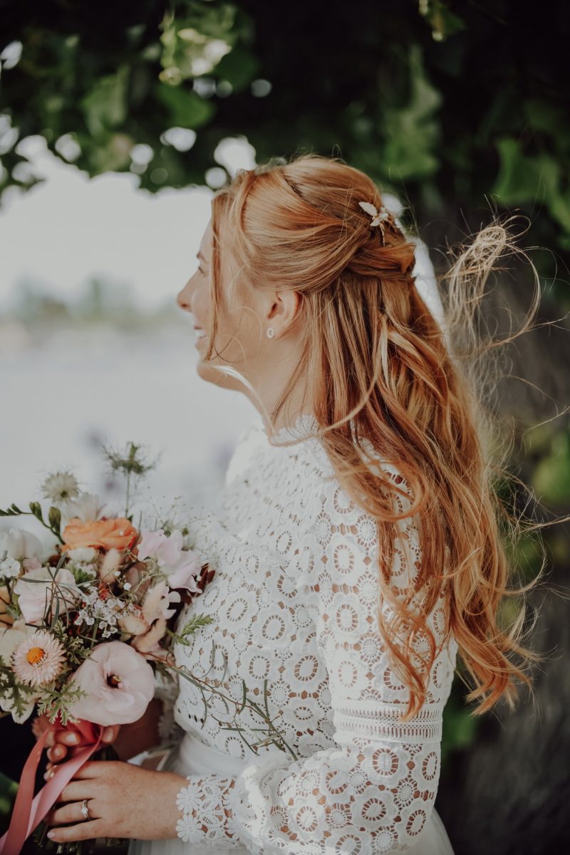 bröllop, och kvinna med hårstyling